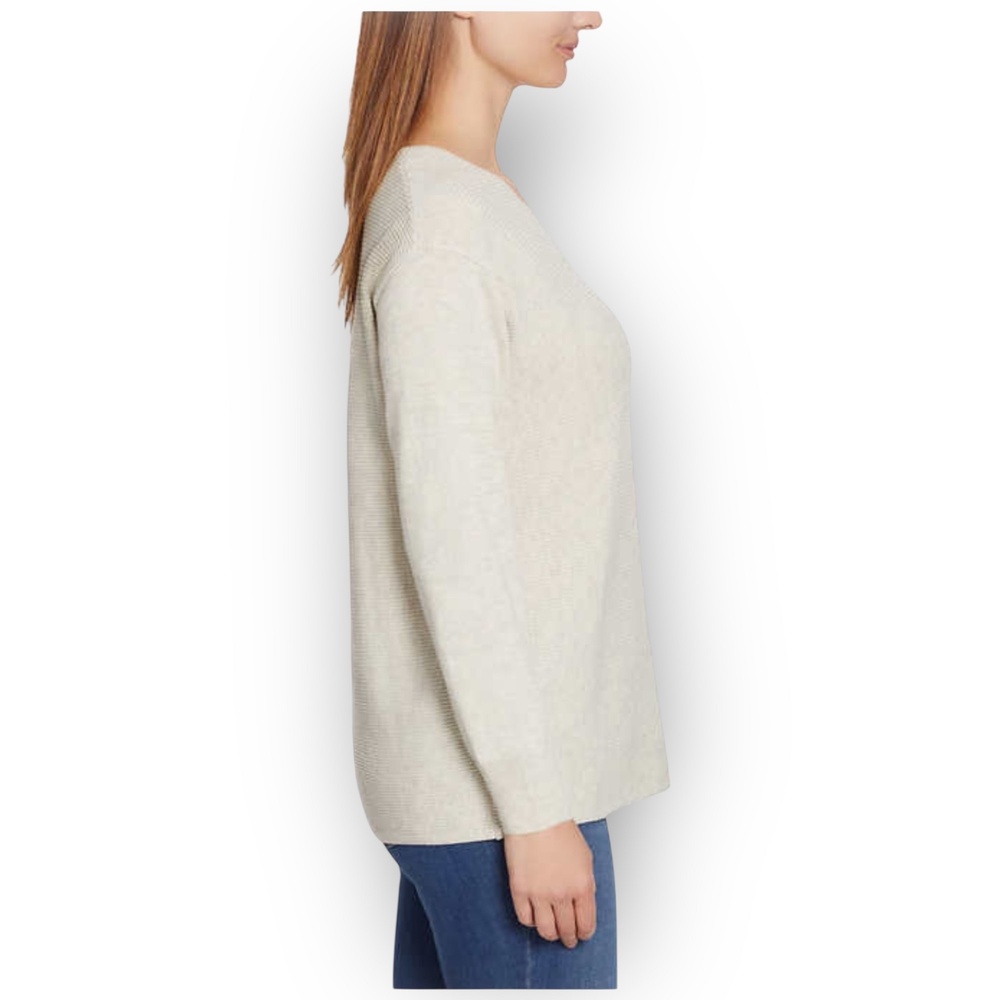 NWT Ella Moss Textured Knit V-Neck Sweater – Cream-Grey Oatmeal – Size M - Picture 2 of 5
